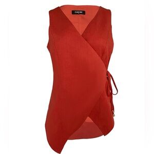 CHICME V-Neck Linen Plain Wrap Vest Top Size L
